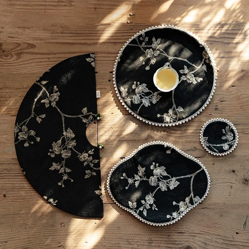 

Retro brocade jacquard double-sided dry, light luxury high-end tea table cloth cushion New Chinese zen table mat