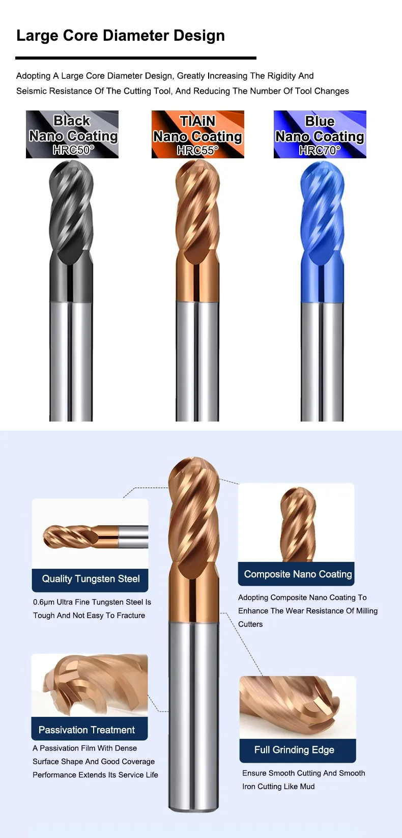 Shazam 4-Flöten-Kugelfräser Wolframcarbid-CNC-Fräs werkzeuge r 0,5-r 6,0mm hrc50/55/70 für Schaft fräser aus Stahl material – Detail 3