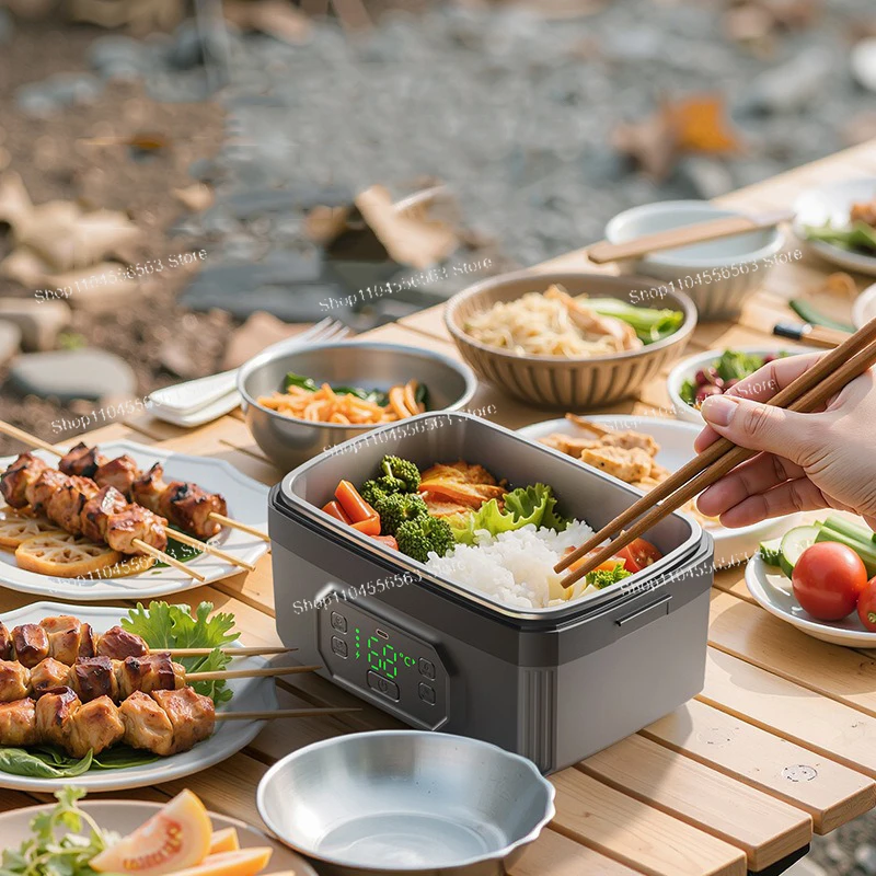 Wireless Rechargeable Water-Free Heating Lunch Box for Travel Camping Dormitory  LED Display Electric Lunch Box 1.6L