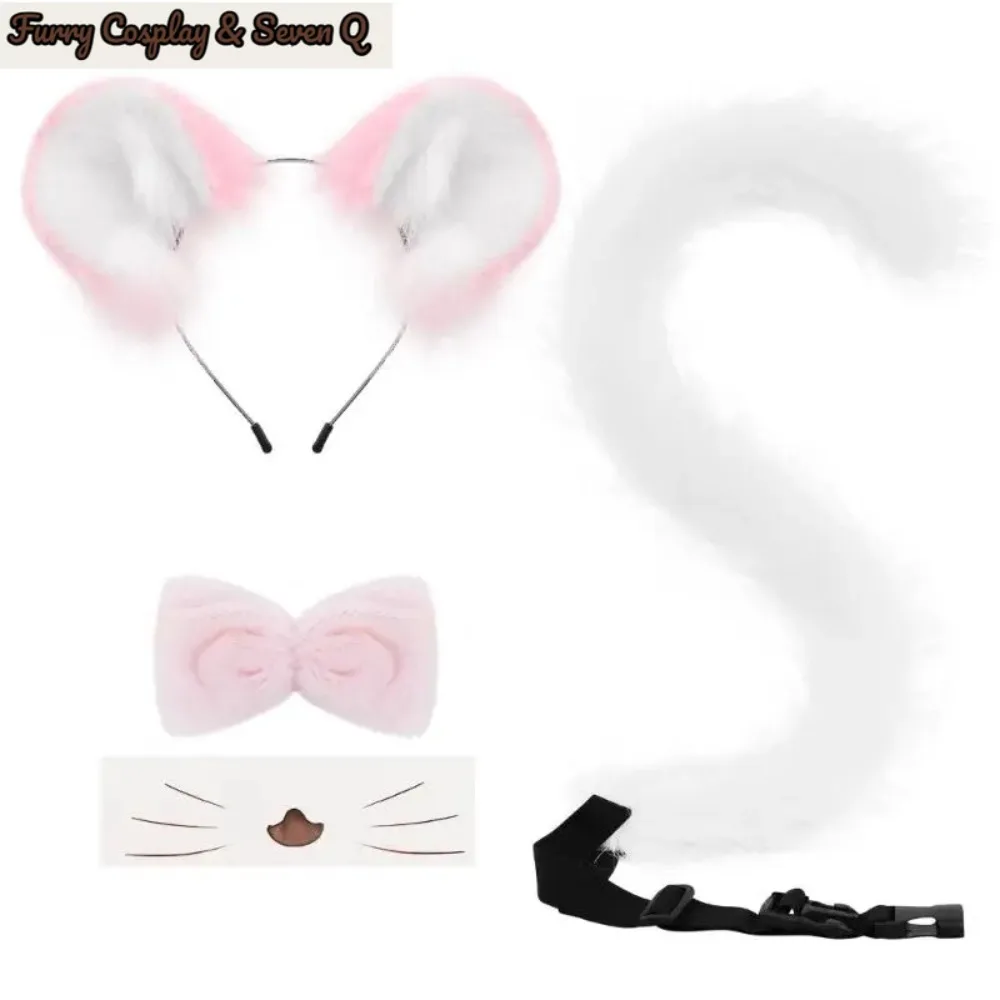Four Piece Mouse Costume Set for Adults with Plush Ear Band, Tail, Neck Tie and Nose Accessory for Party Use Photos 6