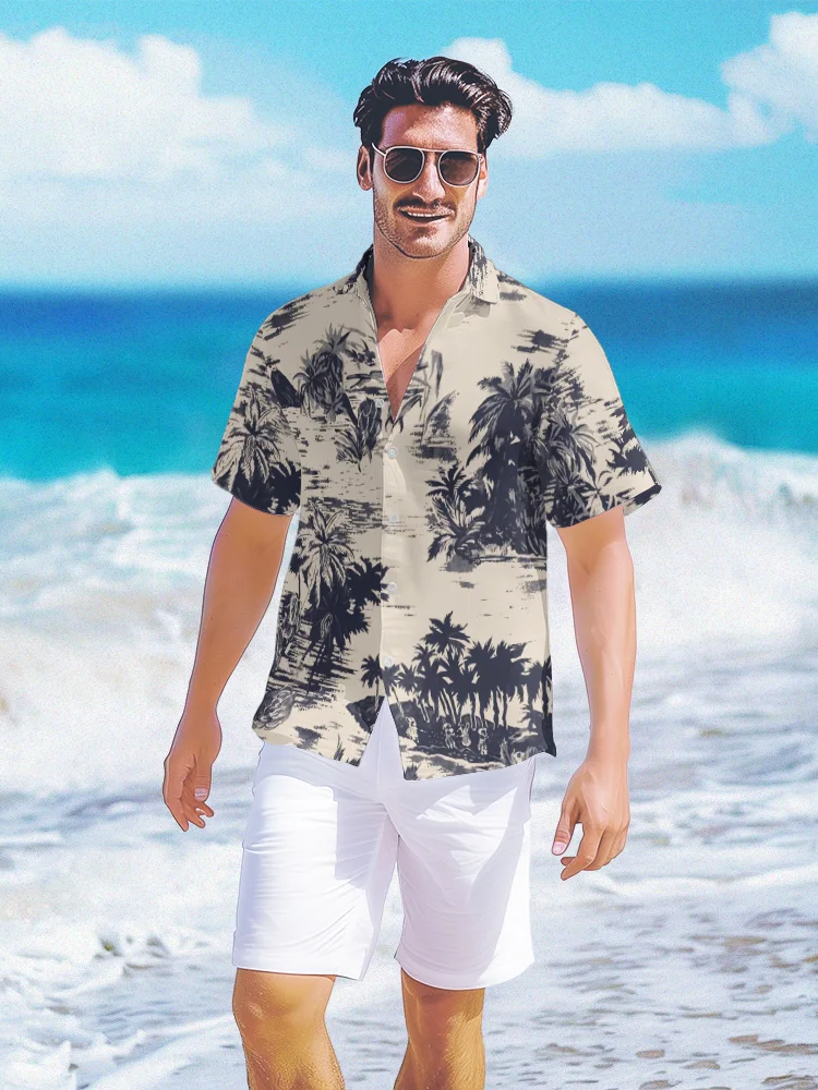 2024 Coconut Tree Shirts for Men Summer Beach Hawaiian Shirt Oversized Shirt Y2k Streetwear Fashion Cool Short Sleeve Casual Top