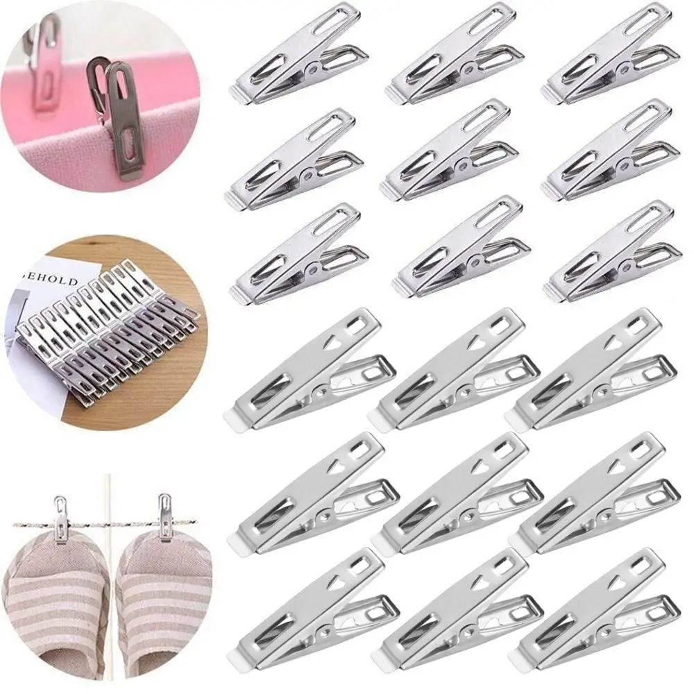 

20Pcs Stainless Steel Multipurpose Durable Pegs Windproof Clothespins Cloth Pegs Hanging Clips Towels Socks