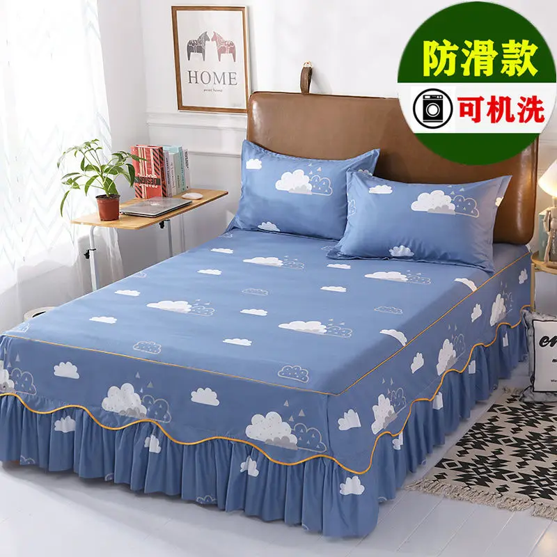 Bed Skirt Cotton Bedspread Set Embroidery Bed Dress Pillow Cases 3 Pieces/Set for King/Queen Double 1.2/1.5/1.8/2M Sheet Cover