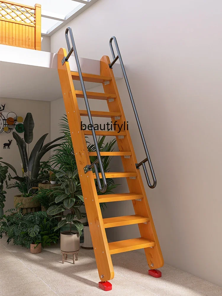 HYSolid Wood Loft Stairs Overall Wooden Ladder Household Ladder Climbing Ladder Engineering Straight