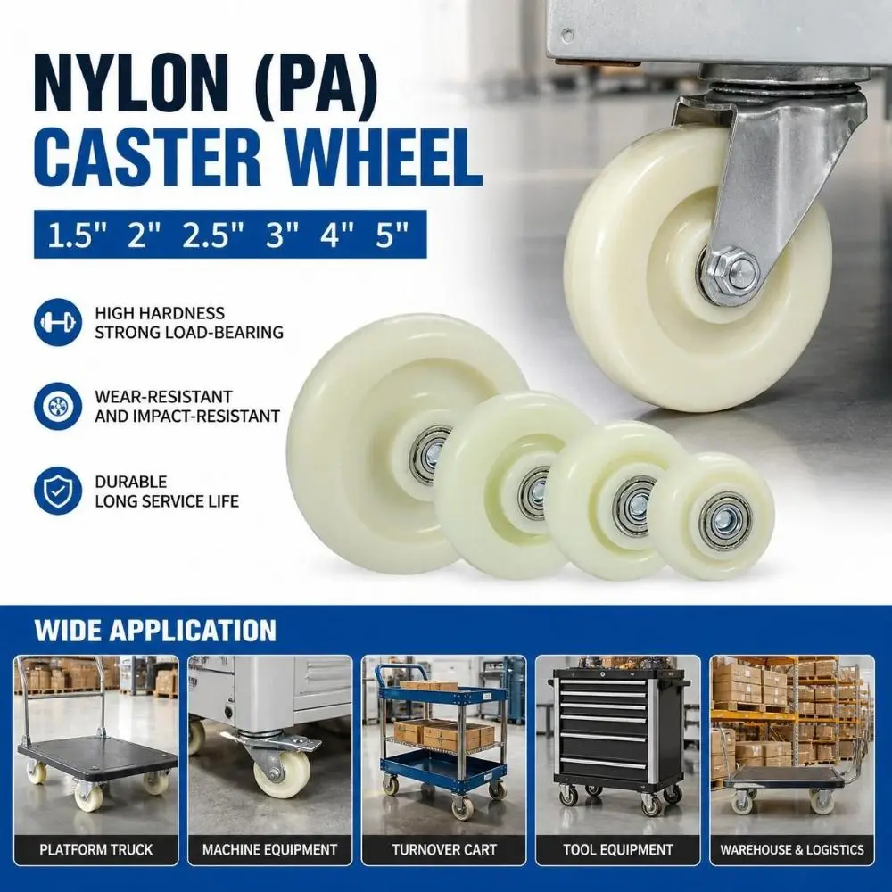 Sturdy 1.5-5 Inch Caster Wheel High Load Capacity Wear Resistance Trolley Wheel Nylon Replacement Wheel Furniture Application