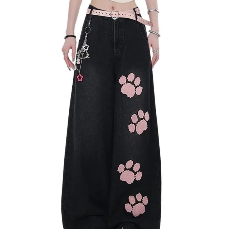 

Women Summer Korean Fashion Baggy Jeans Grunge Japanese Low Rise Y2K Wide Leg Denim Pants 2000s Aesthetic Cute Core Harajuku