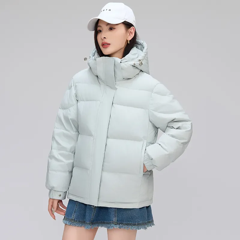Schicke Daunen-Baumwoll-gefütterte Jacke, kurze Jacke, Damen-Outwear, 2025, Winter, neuer dicker warmer Parka, lose Kapuze, Baumwolljacke, Brotmantel