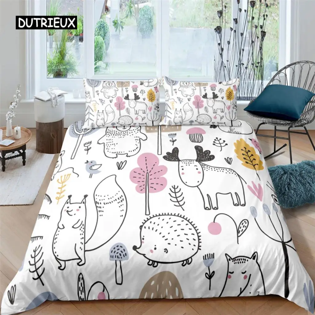 

Nordic Bed Cover Duvet Cover King Queen No Bed Sheet Cartoon Animal Bedding Set Kid Quilt Cover 2/3pcs Polyester Comforter Cover