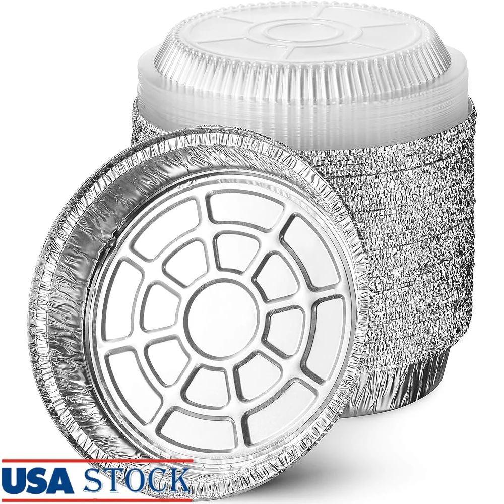 

9 Inch Heavy Duty Disposable Aluminum Foil Pans with Clear Lids Straight Wall Baking Meal Prep Containers Reheating and Food