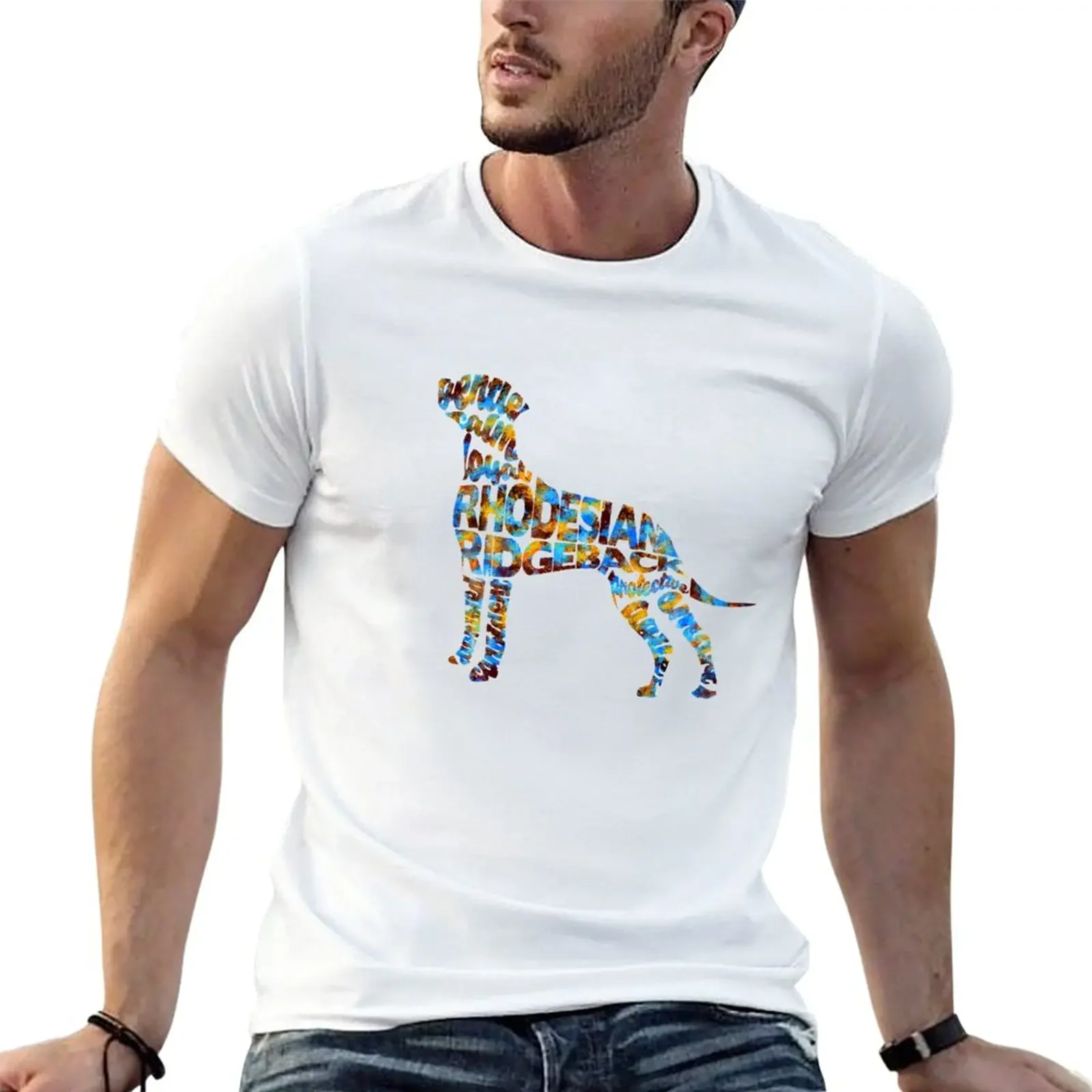 The Rhodesian Ridgeback Typographic Watercolor Painting T-Shirt kawaii clothes Short sleeve tee korean fashion mens t shirts