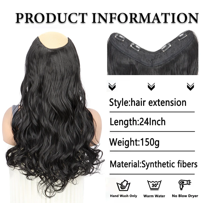 24Inch Synthetic Long Curly Clip on Hair Extension Heat-Resistant Fibers Volume Natural Invisible Hairpiece for Women Daily Use