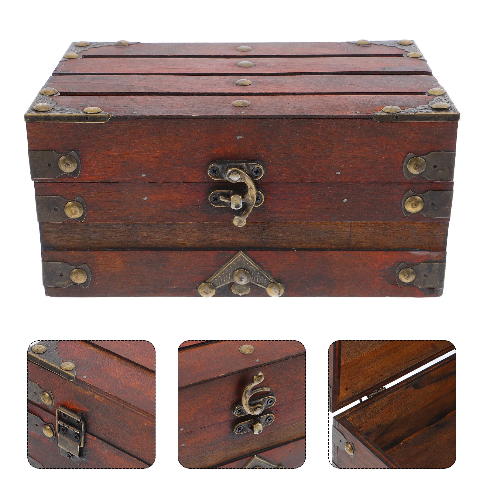 

Retro Wooden Treasure Chest Small Vintage Jewelry Box Storage Organizer Keepsake Trinket Case Lockable For Necklace