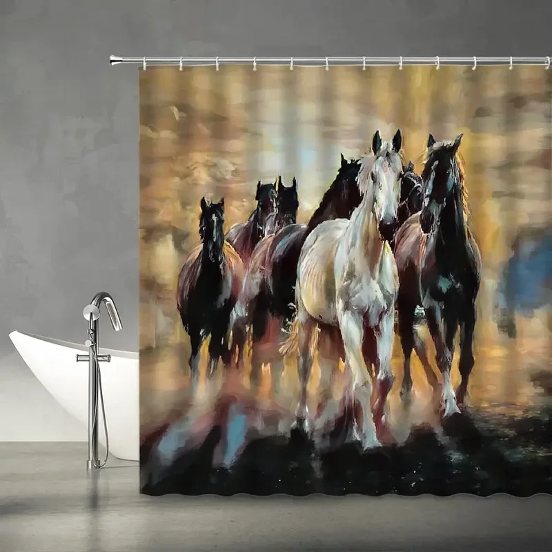 Cabin Farm Cow Shower Curtains Horse Lion Donkey Chicken Funny Animals Sunflower Flowers Bath Curtain Fabric Bathroom Decor Sets