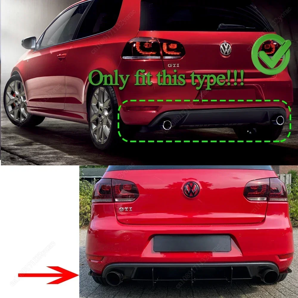 For VW Golf 6 MK6 GTI 2009-2013 Hatchback Car Rear Bumper Diffuser Flag Spoiler Splitter Accessories Trim Bodykits Tuning Black