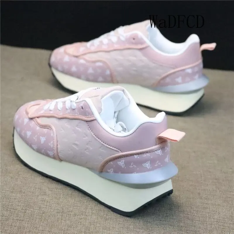 Chunky Sneaker Plus Size 43 44 Men Women Retro Running Shoes Fashion Casual Leather Fabric Upper Height Increased Platform Shoes