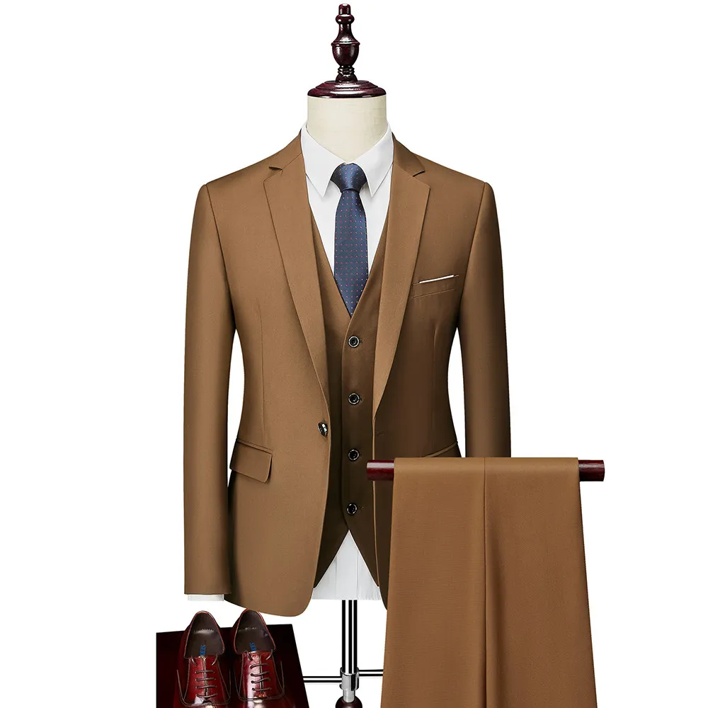 Men's 3pcs Suit Set, Jacket + Vest + Pants, Fashionable High-Quality, Suitable for Weddings, Parties and Formal Occasions
