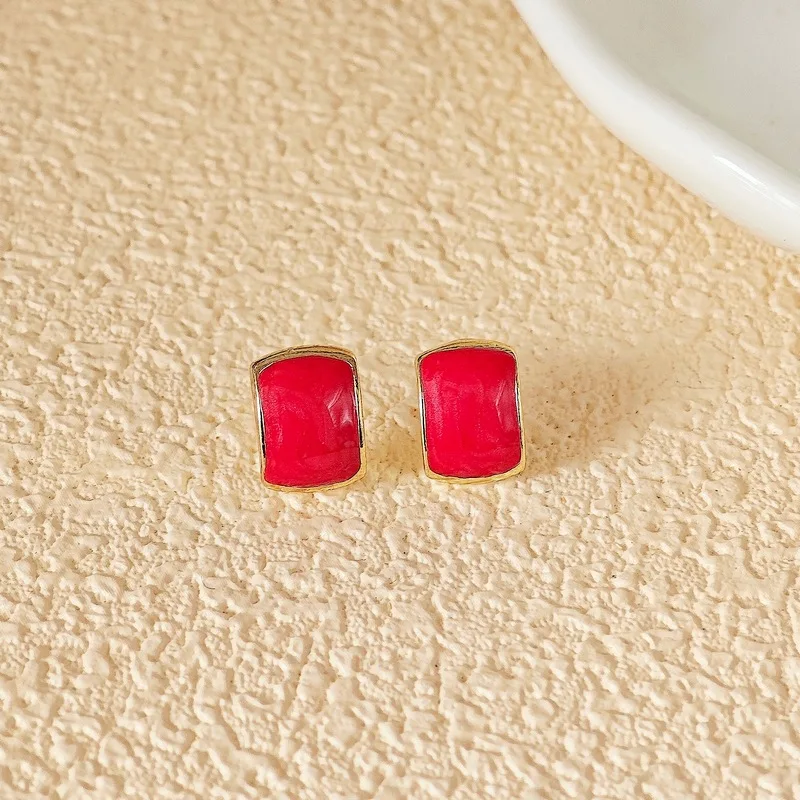 Trend Chic Enamel C-shaped Women's Stud Earrings Red Green Pink Color Small Earrings for Girls Aretes De Mujer In - detail 5