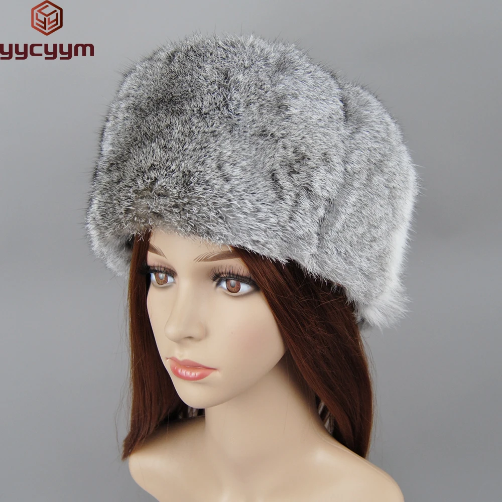 

Women Winter Thicken Hats Warm Real Rabbit Fur Hat Russian Outdoor Ski Cap Fashion Soft Comfortable Casual Pure Beanies Gift Hot