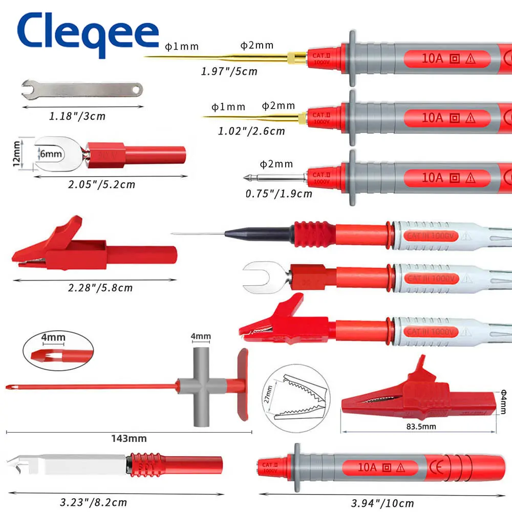 Cleqee P1300SDL Silicone Test Lead kit 4mm Banana Plug Cable Test Hook Clip Multimeter Probe Alligator Clip Automotive Tool Kit