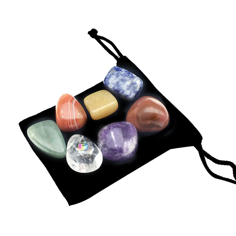 

1Set Chakra Stones 7 Healing Crystals Amethyst Yellow Jade White Aventurine Red Agate Synthetic