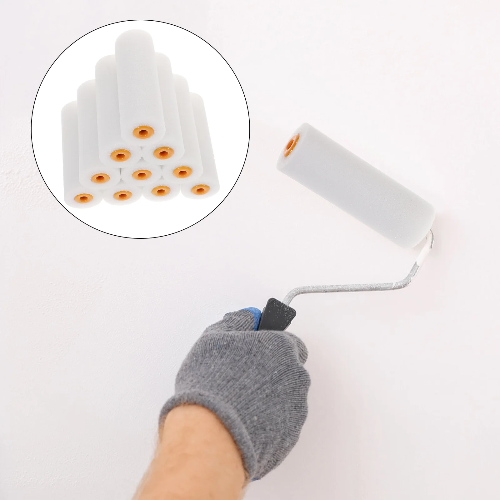 10 Pcs Mini House Paint Rollers Sponge Foams 4 Inch Glass Pads White for Painting Walls