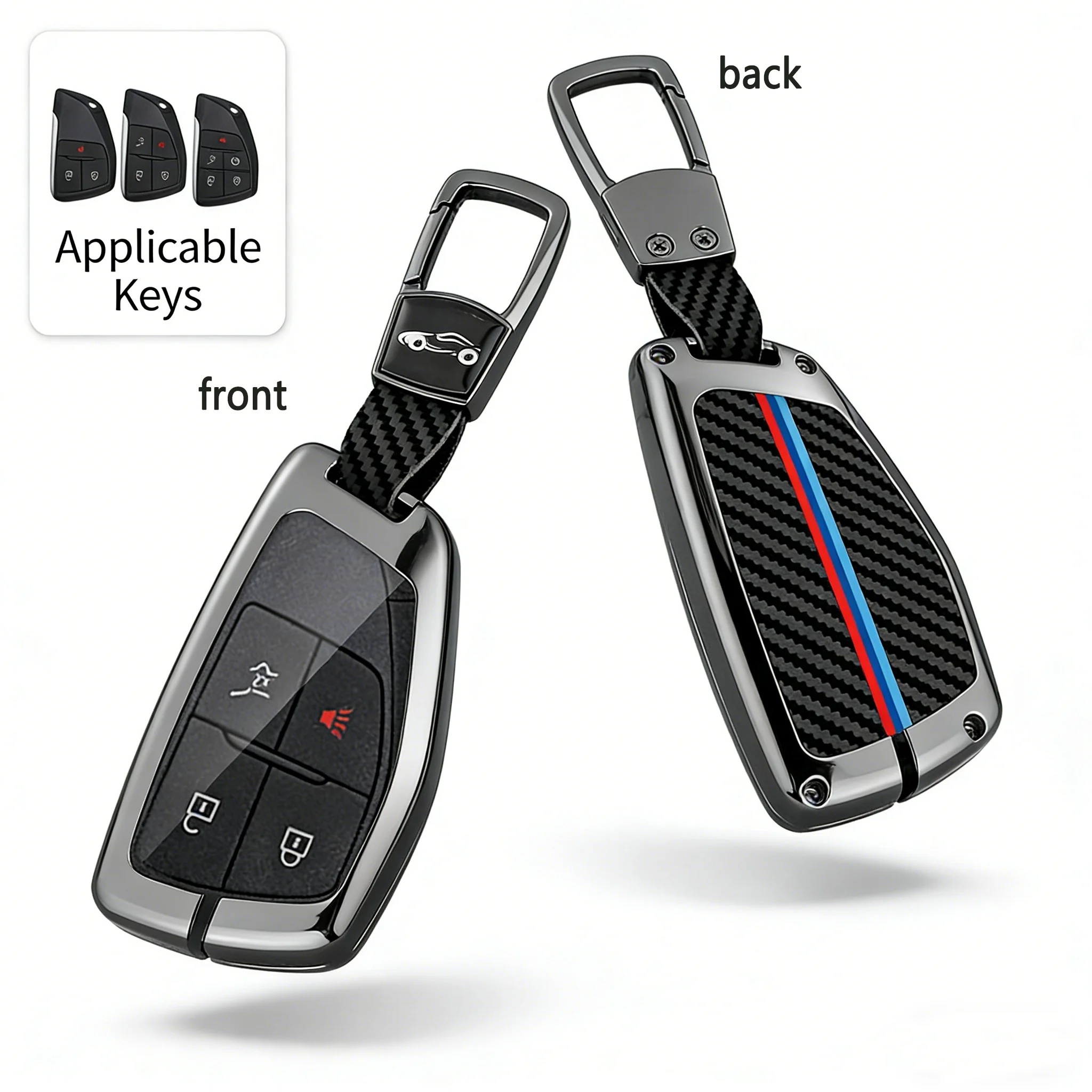 

Carbon Fiber Metal Car Key Fob Cover Case for 2024 Chevrolet Tahoe Equinox Trax Blazer, 4/5/6 Button Smart Remote Key Protector
