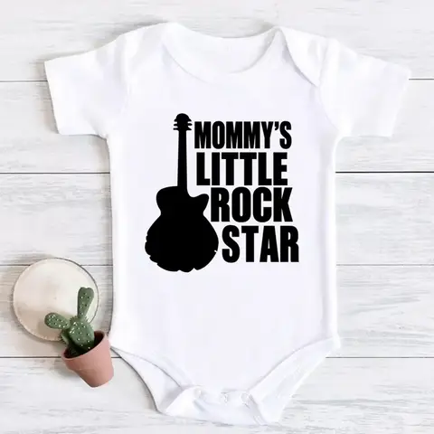 Mommy's Little Rock Star Print Baby Boy Girl Bodysuit Cotton Summer Newborn Onesie for 0-24 Months