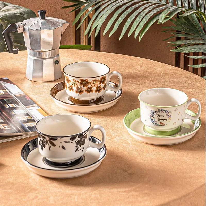 Luxury Vintage Drinkware Set,Ceramic Cup for Latte,Water, Tea, Complete Coffee Cup & Saucer Souvenir,Elegant Breakfast Companion