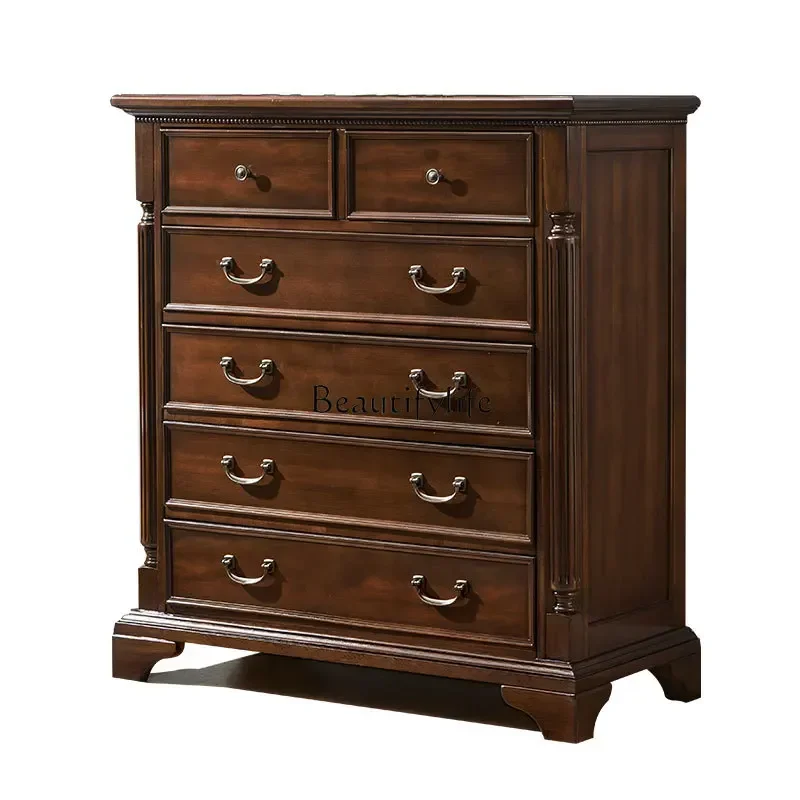 American solid wood chest of drawers storage black walnut locker retro six-bucket cabinet