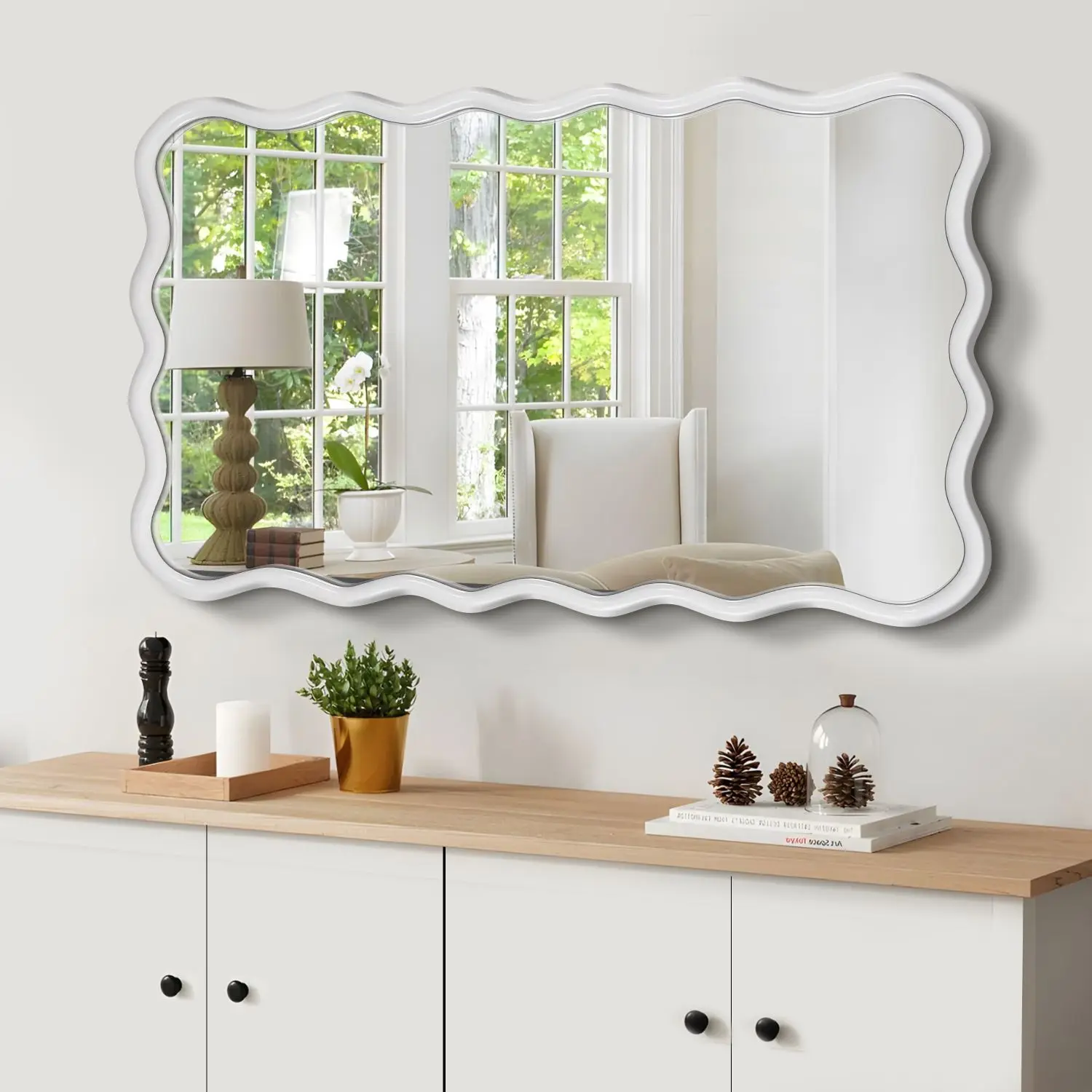 Solid wood wavy rectangular wall mirror 40 