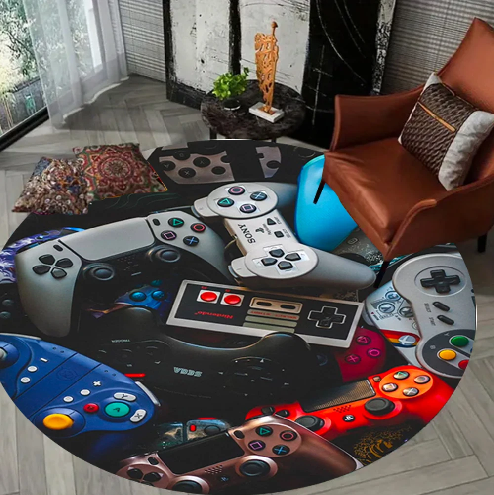Gamer Game Controller Round Carpet Living Room Bedroom Atmosphere Decor Rug Non Slip Washable Floor Mat Gift for Gamers