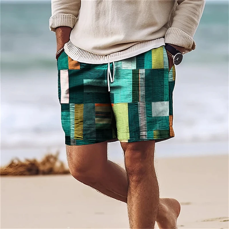 Classic Plaid Checkered 3D Print Mens Board Shorts Summer Gym Fitness Sports Short Pants Comfort Hawaii Swim Trunks Beach Shorts