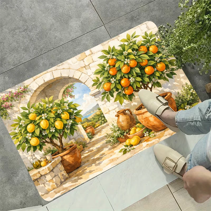 Mediterranean Citrus Fruit Welcome Mat Polyester Outdoor Doormat Italian Garden Path Porch Rug Summer Entrance Mat Decor Gifts