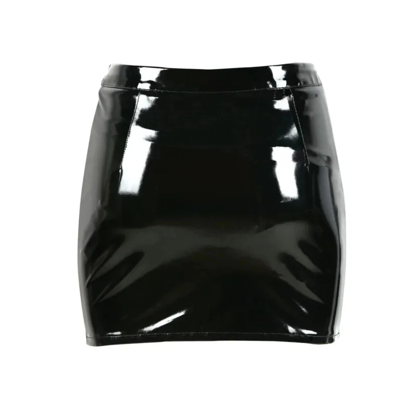 2026 Women's button PVC pencil mini skirt vinyl latex zipper shiny tight nightclub club JOTFI view 3