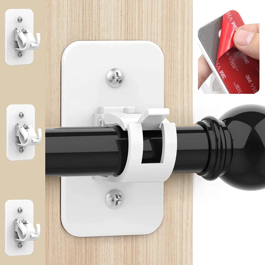 2 PCS Curtain Rod Bracket Holder Universal Plastic Self-Adhesive Wall Mount Holder for Curtain Rod(Curtain Rod Not Included)