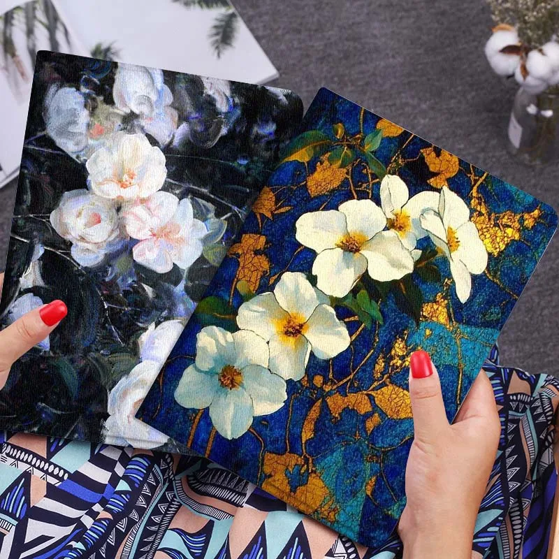 

White Flowers Blue Background Gift Tablet Case For Huawei Honor MatePad MediaPad Air 5 6 7 11 V6 V7 V8 V9 X9 X8 T10 T10s C5e T5