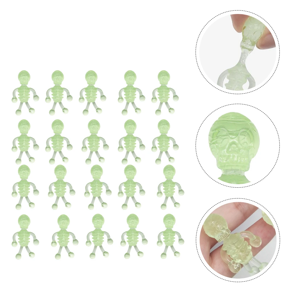 

20pcs Luminous Small Skull Tpr Stretchable Halloween Party Favors Decor Scared For Kids Masquerade Prank Decompression