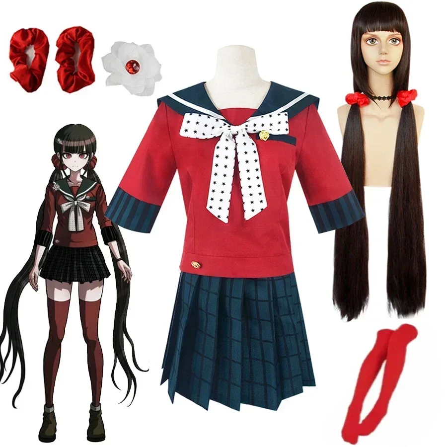 Anime recruté anronpa Cosplay Costumes, Harukawa Maki Cosplay, perruque uniforme scolaire, olympiques recrutés anRonpa Halloween Costume pour femmes et filles