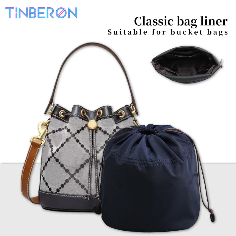 

TINBERON Bucket Bag Organizer Insert Dark Blue Nylon Makeup Bags Handbag Inner Bag Bucket Bag Nylon Insert Travel Cosmetic Bags