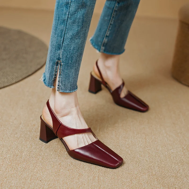 

Women Pumps Elegant Ladies Shoes Fashion Women Sandal Square Toe Spring Atumn Real Leather Summer Shoes French Style High Heel