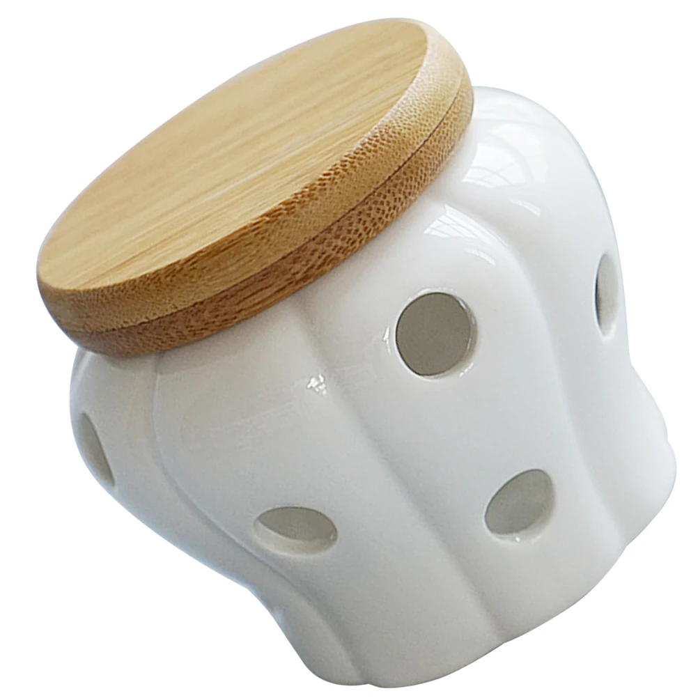 Contenedor de ajo de almacenamiento de cerámica, tarro de ajo hueco, soporte de cocina con ventilación blanca, recipiente para especias, jengibre y cebolla