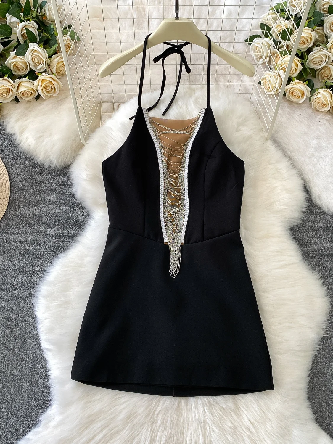  Sexy Me Splice Hanging Ne Dr Women's Autumn Winter Design Chain Slim A-Line Skirt High Waist Net Material