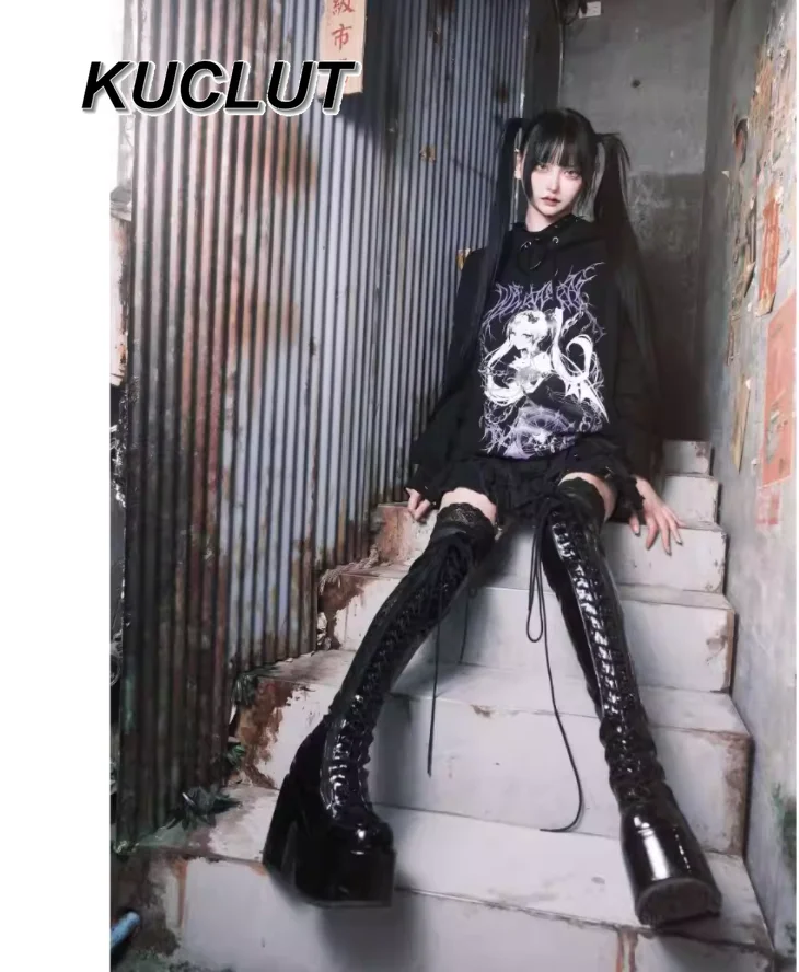 

Subculture Japanese Sweet Cool Y2K Long Sleeve T-Shirt New Casual Tee Print Versatile Student Casual Hooded Tops for Women