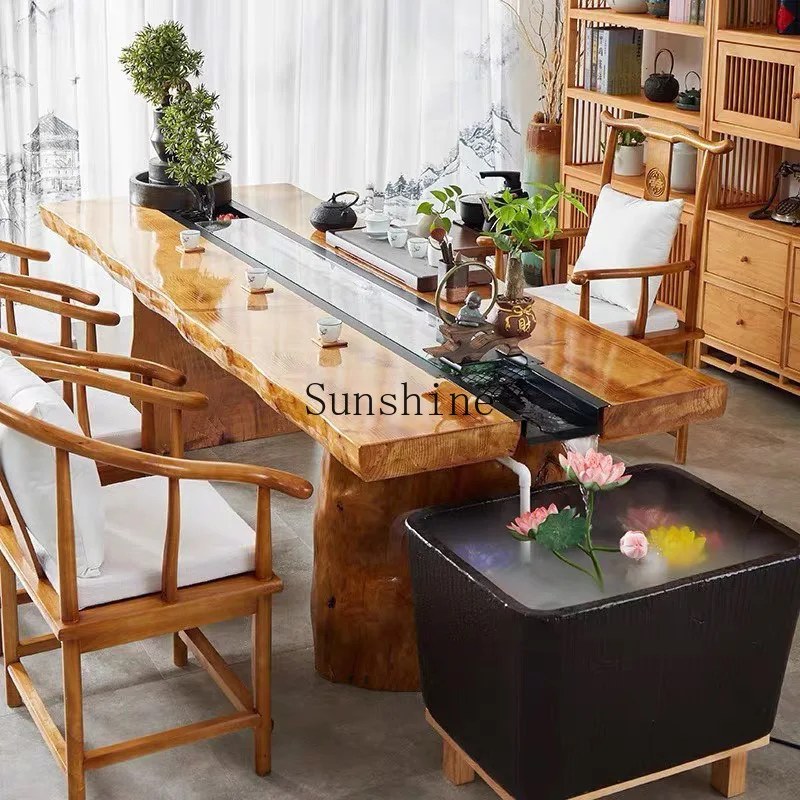 Chinese style, landscape integration, circulating water brewing tea table receiving guests, fish farming zen kung fu tea table
