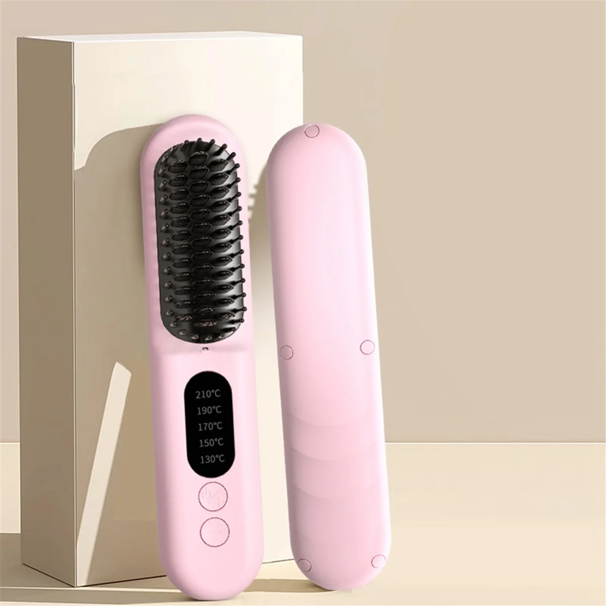 Wireless Hair Straightener Brush Fast Heated Straightener Brush Negative Ions Hair Curler Portable Heating Comb-Pink