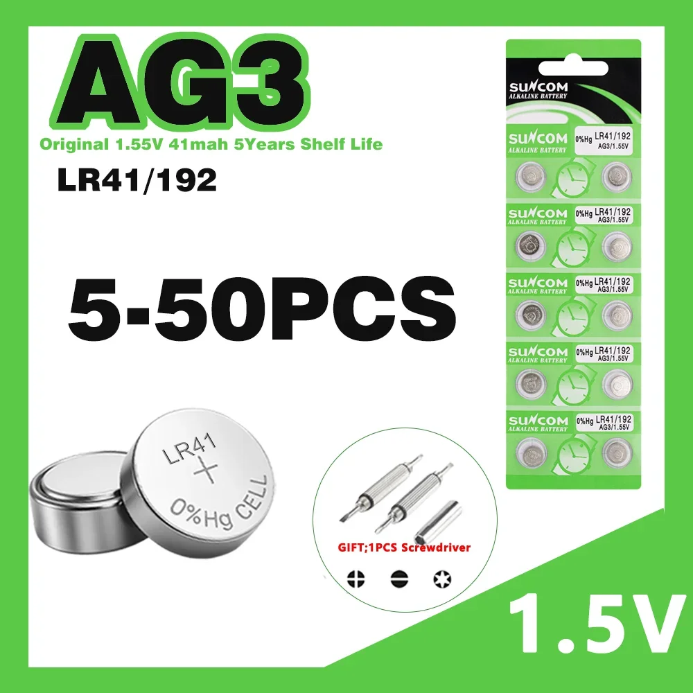 5-50 шт. AG3 1,55 В 41 мАч кнопочный аккумулятор SR41/SR41SW/192/L736/384/CX41/LR41/392 надежный источник питания для часов электронные игрушки