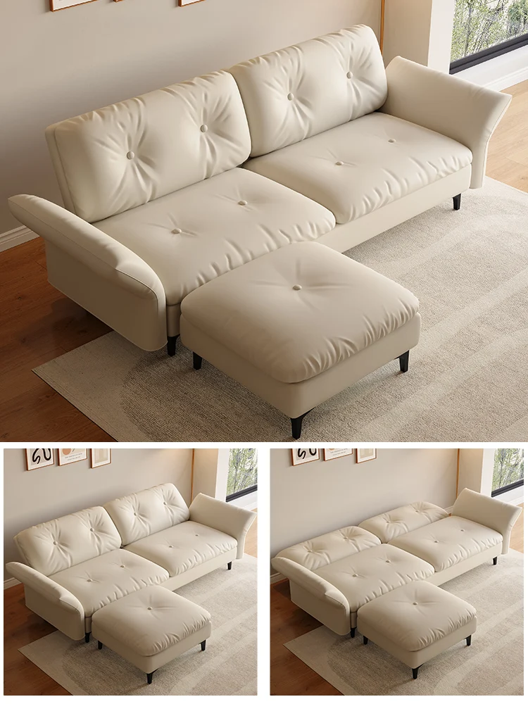 Leather sofa bed, small apartment, dual-purpose folding sofa bed, rental apartment, living room, three-seater fabric sofa