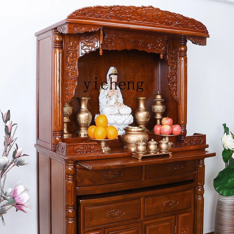 Xl Camphor Wood Buddha Niche Clothes Closet Solid Wood Niche Cabinet New Chinese Style Altar Buddha Cabinet