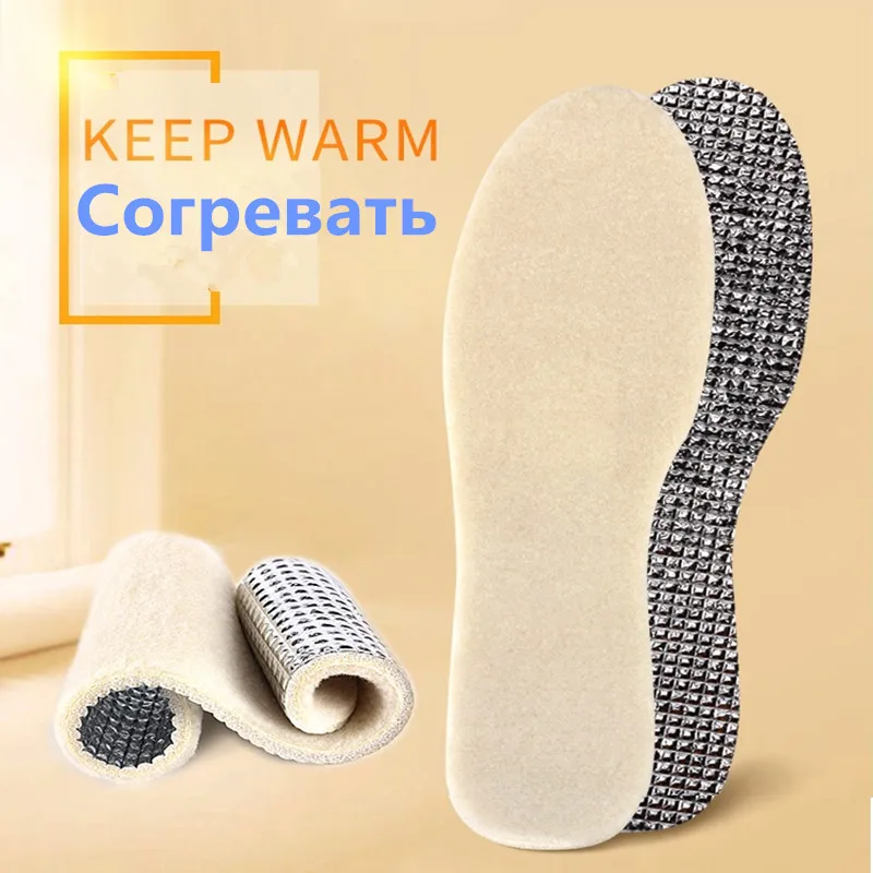 Winter Keep Warm Thickening Wool Cashmere Wool Insoles Moistureproof Comfort Aluminum Foil Insoles For Men Women Shoe Pad Insert