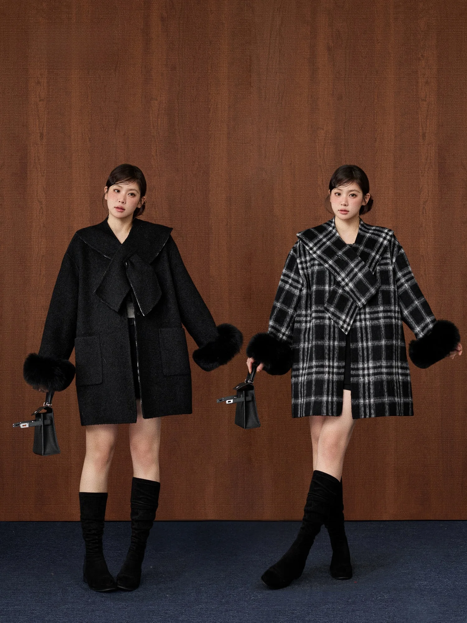 

Double-Sided Woolen Fur Coat Ele Aosphere Bone China id 00% Youth Long Sve Regular Length Autumn Faion